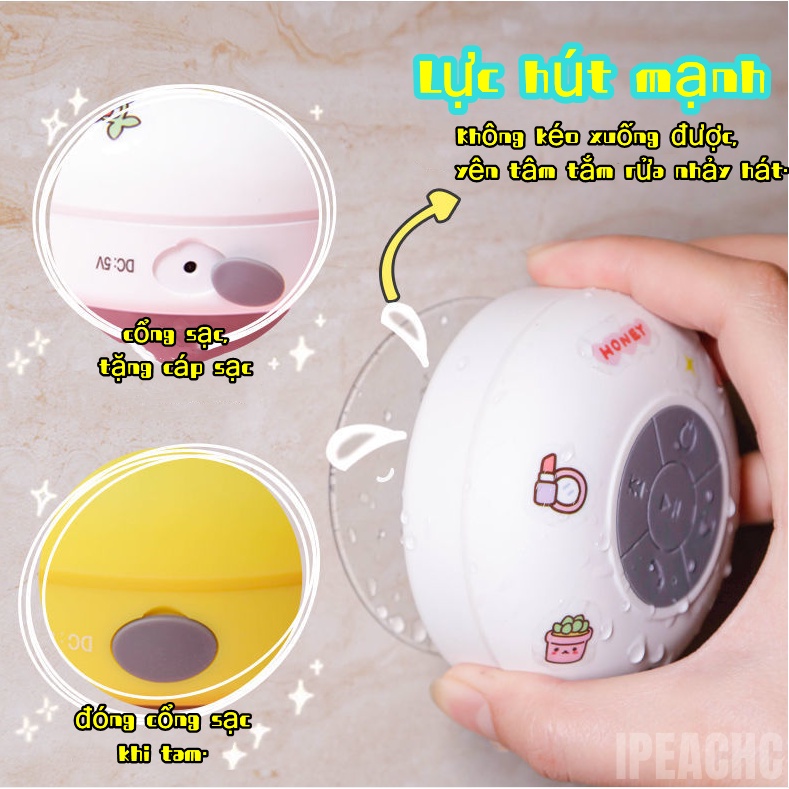 Loa Bluetooth Mini nhà tắm gắn tường chống nước. nhỏ gọn tiện dụng _ tặng kèm sticker đẹp dễ thương