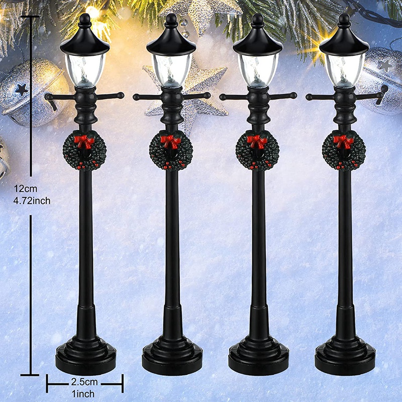 Bộ 4 Mô Hình Đèn Đường Mini Dùng Trang Trí Giáng Sinh B012