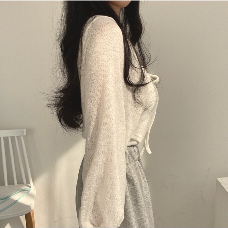 Áo Cardigan Chất Gạo Mỏng Khoác Ngoài Tay Phồng Form Ngắn Màu Sắc Nhã Nhặn Thanh Lịch