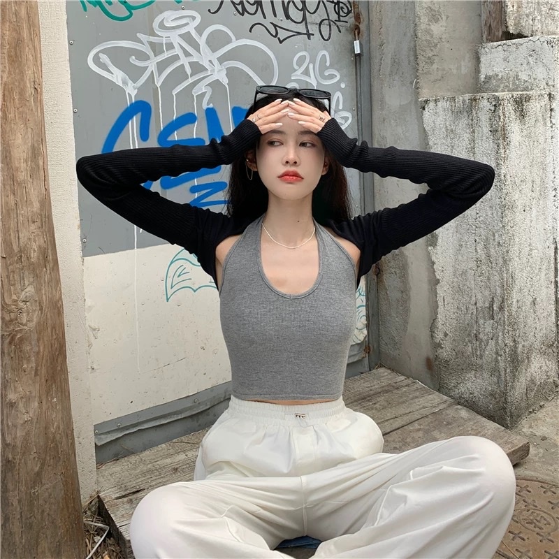 Áo Croptop Nữ Gân Tăm, Áo Choàng Cổ - Tharo Clothing