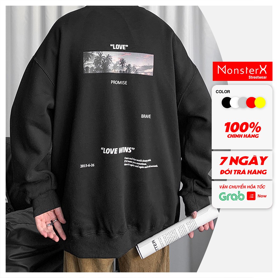 Áo dài tay trơn NỈ BÔNG Unisex MonsterX Basic Sweater Ulzzang cặp đôi nam nữ form rộng oversize Hàn Quốc
