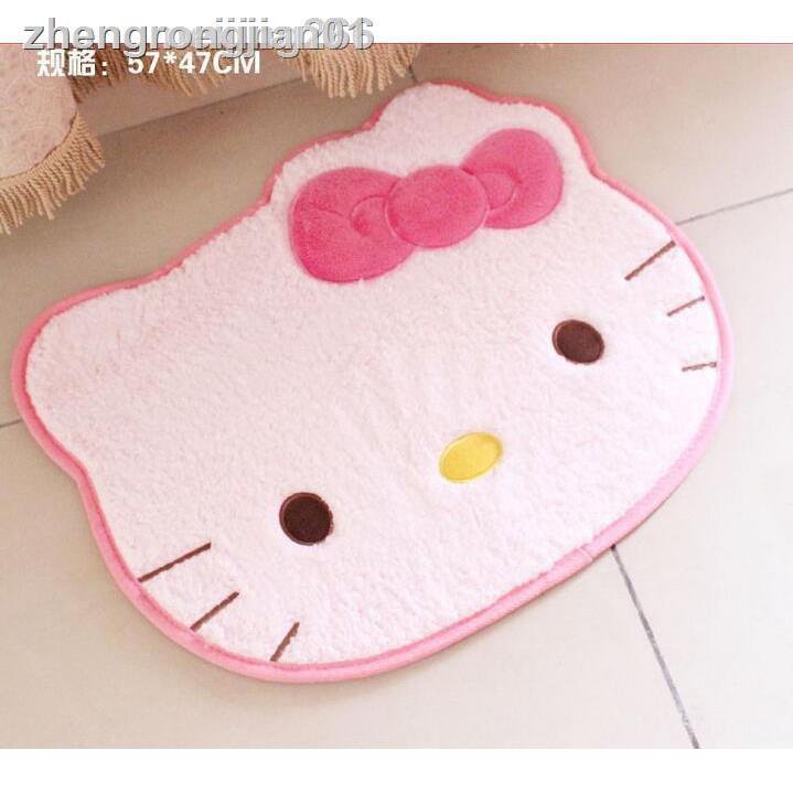 ☽☸Xiaofang Thảm Chùi Chân Lông Cừu San Hô Chống Trượt Hình hello kitty Hoạt Hình Đáng Yêu