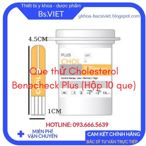 Que thử Cholesterol Benecheck Plus , cho phép bạn thực hiện các bước đo lượng Cholesterol trong máu