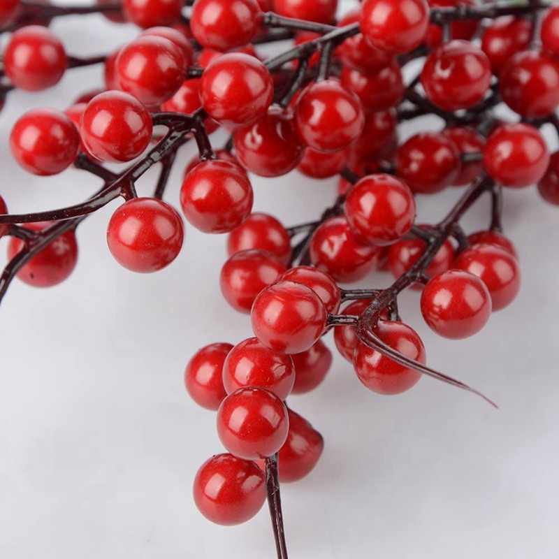 20PCS Artificial Red Berries Fake Flowers Fruits Berry Stems Crafts Floral Bouquet for Wedding Christmas Tree Decoration