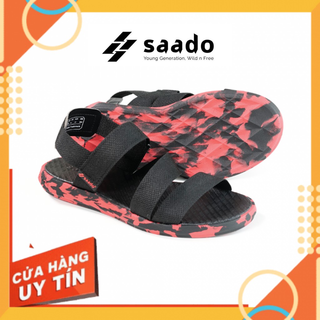 Dép sandal nữ SAADO camo đen đỏ đi học, đi chơi [HÀNG CHÍNH HÃNG]