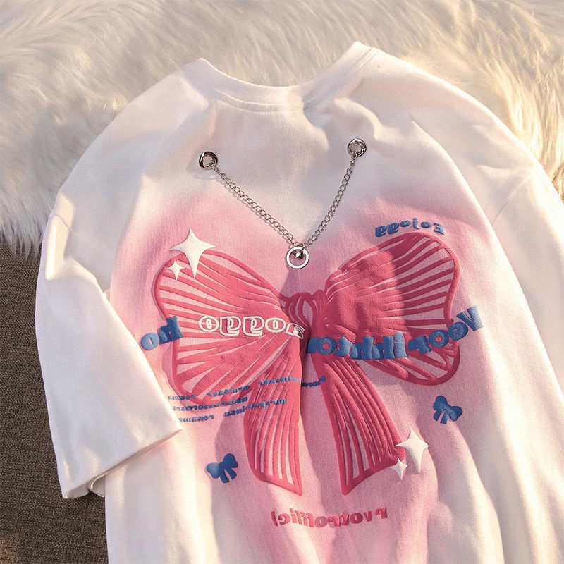 Áo Thun Ngắn Tay In Họa Tiết Nơ Thời Trang Mùa Hè Dành Cho Nữ