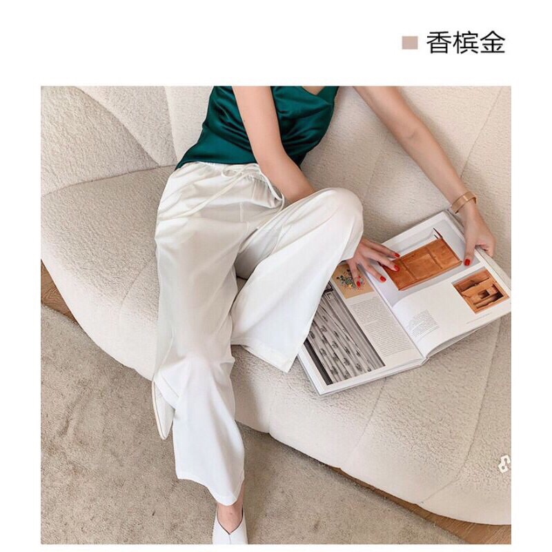 QUẦN LỤA SUÔNG ỐNG RỘNG LƯNG THUN VẢI LỤA SATIN CAO CẤP