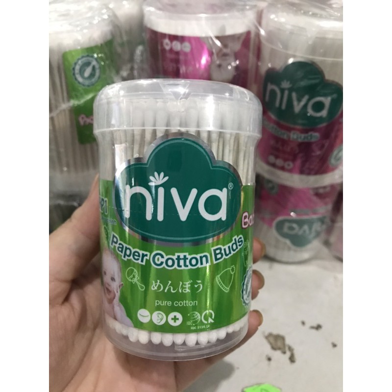 Hộp Tăm bông sơ sinh Niva hộp 200 que thân giấy