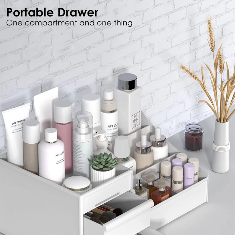 Hộp Đựng Đồ Trang Điểm/ Văn Phòng Phẩm Để Bàn Sức Chứa Lớn Đa Năng Có Ngăn Kéo