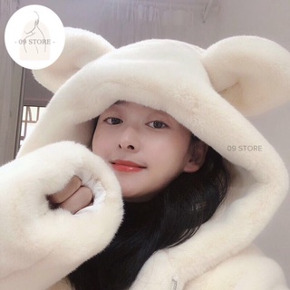 [ SẴN TRẮNG S ]Áo khoác lông tai gấu, áo khoác lông thỏ tai gấu phong cách Hàn Quốc