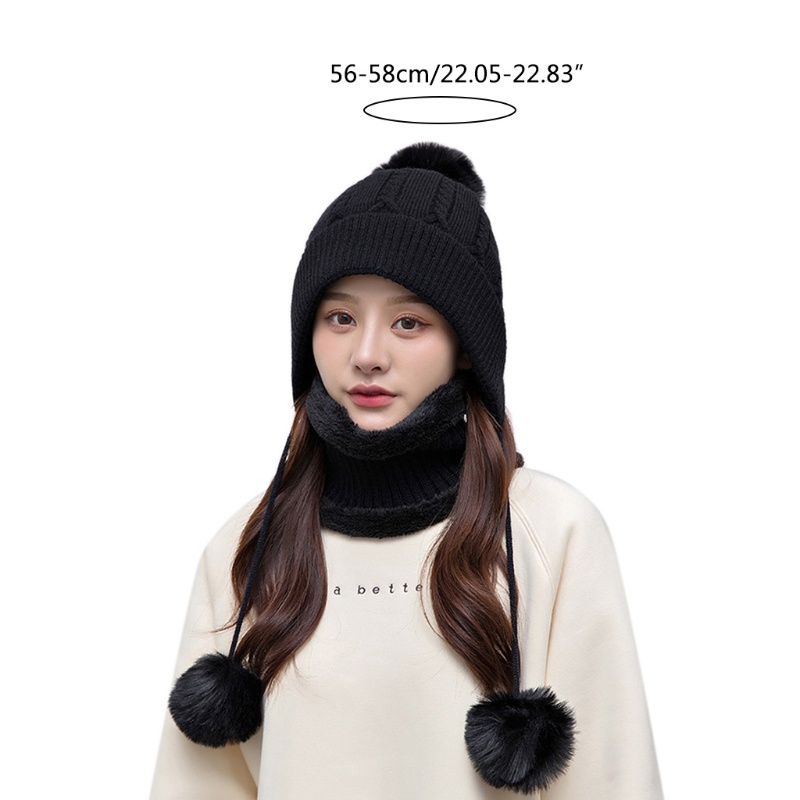 Mũ beanie Kèm Khăn Choàng Cổ Màu Trơn Giữ Ấm Thời Trang Cho Nữ