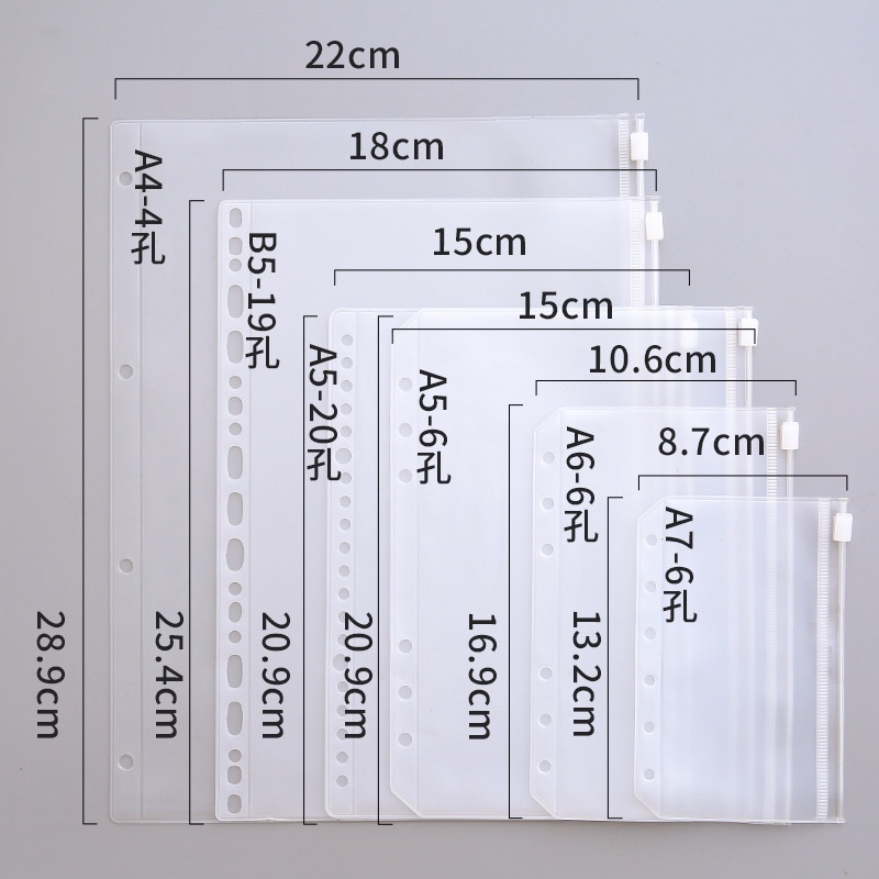 Túi pvc phụ kiện sổ còng planner A4- B5- A5- A6- A7, túi zip, bìa thẻ Bukavn