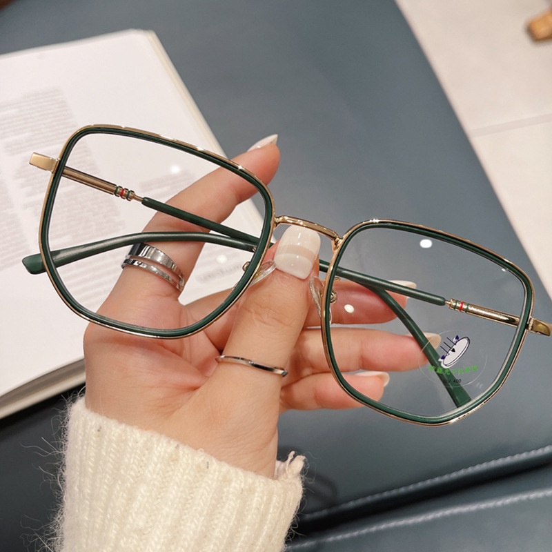 Kính Mát TR90 Gọng Kim Loại Tròng Vuông Bất Đối Xứng Thời Trang Hàn Quốc Cho Nữ