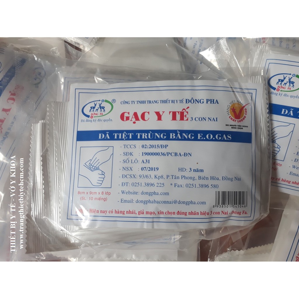 GẠC Y TẾ TIỆT TRÙNG ĐÔNG PHA 5x6 8x9 10x10 (THÙNG 50/100 GÓI, GÓI 10 MIẾNG)