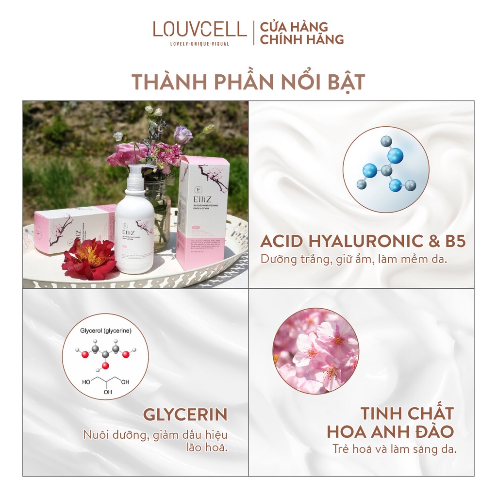 Sữa dưỡng thể trắng sáng da body Louv Cell Elliz Blossom Whitening Body Lotion 300 ml