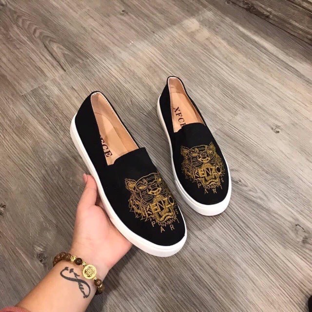 🔥 GIÀY SLIP ON DA LỘN CHÂT NỈ THÊU HỔ SIÊU ĐẸP 🔥