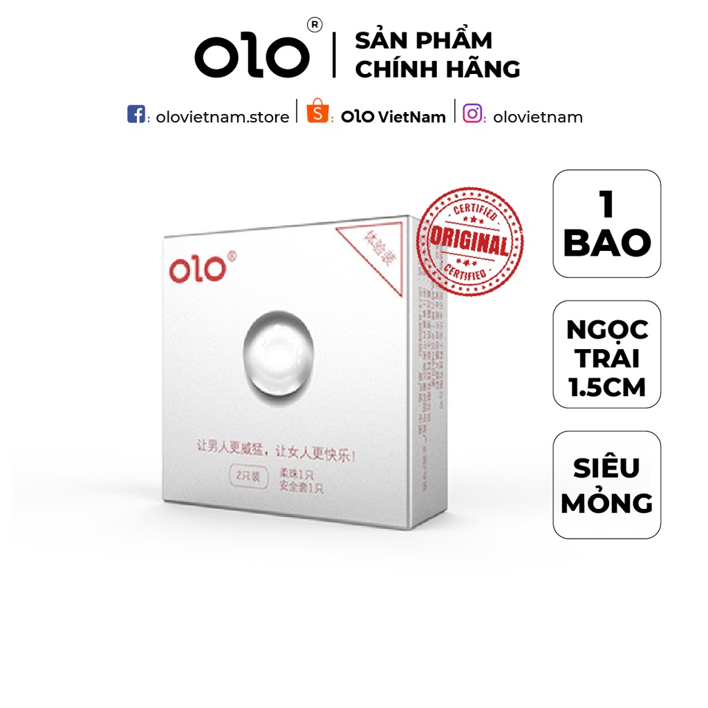 Bao cao su OLO trắng có hạt ngọc trai mềm 1.5cm tăng kích cỡ, siêu mỏng 0.01mm nội địa Trung 1 bao