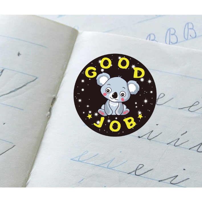 Cuộn 500 tem nhãn dán sticker khích lệ khen thưởng học tập cho bé yêu với nhiều họa tiết kèm slogan, Sticker Thank you