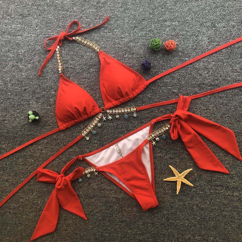 Bộ Bikini Có Đệm Tua Rua Đính Kim Sa Lấp Lánh Phong Cách Bohemia Cho Nữ ZMS03