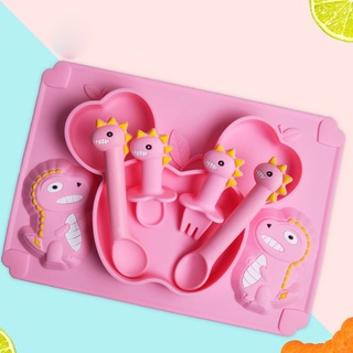 Đĩa Đựng Thức Ăn Bằng Silicon Họa Tiết Khủng Long Hoạt Hình Dễ Thương Cho Bé Sơ Sinh