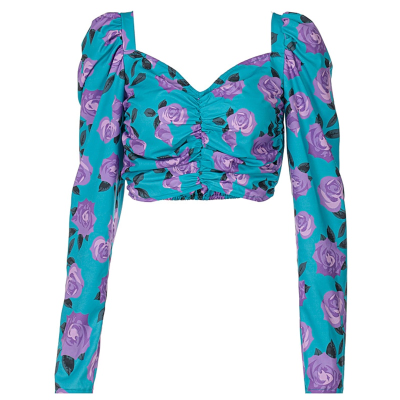 Áo Thun Nữ Tay Dài Phồng In Hoa Thời Trang