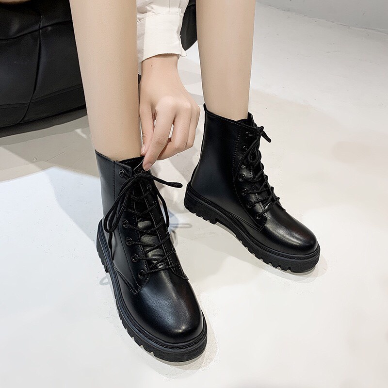 Giày bốt nữ cổ lửng kiểu dáng Hàn Quốc-Bốt ulzzang siêu đẹp
