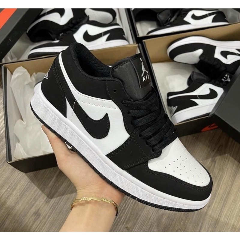 Giày Thể Thao Nam Nữ Nike Jordan 1 Cổ Thấp, Giày Thời Trang Đẹp JD1 Panda Đen Trắng Đế Khâu Full Box Bill