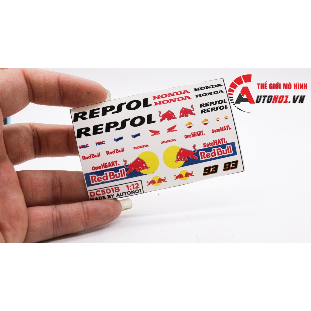 DECAL NƯỚC HÃNG GULF - REPSOL - LIBERTY WALK - PETRONAS -  MARTINI- HP4 RACE - HÀM CÁ MẬP AGV - CSGT - CSCĐ 1:12 DC501