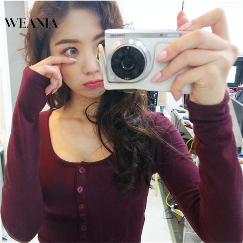 Áo Thun DàI Tay PhốI NúT GợI CảM Cho Nữ