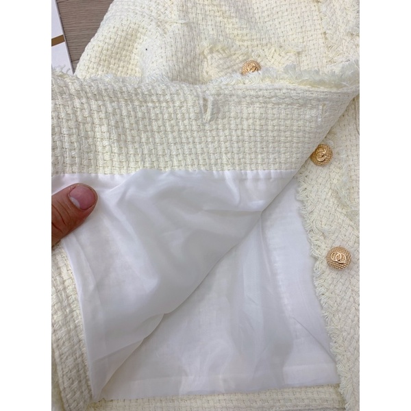 Áo khoác nữ dạ Tweed tua hàng 2 lớp kèm ảnh thật - hàng có sẵn