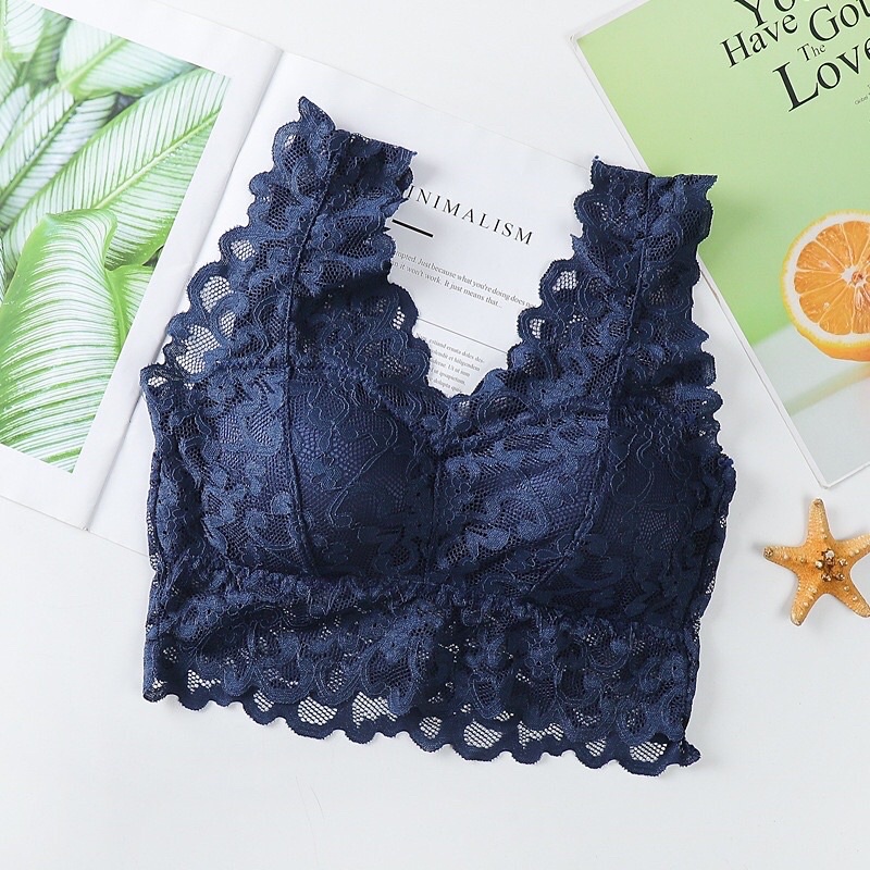Áo Bra ren hoa croptop cao cấp đẹp, quyến rũ, không gọng, có mút đệm