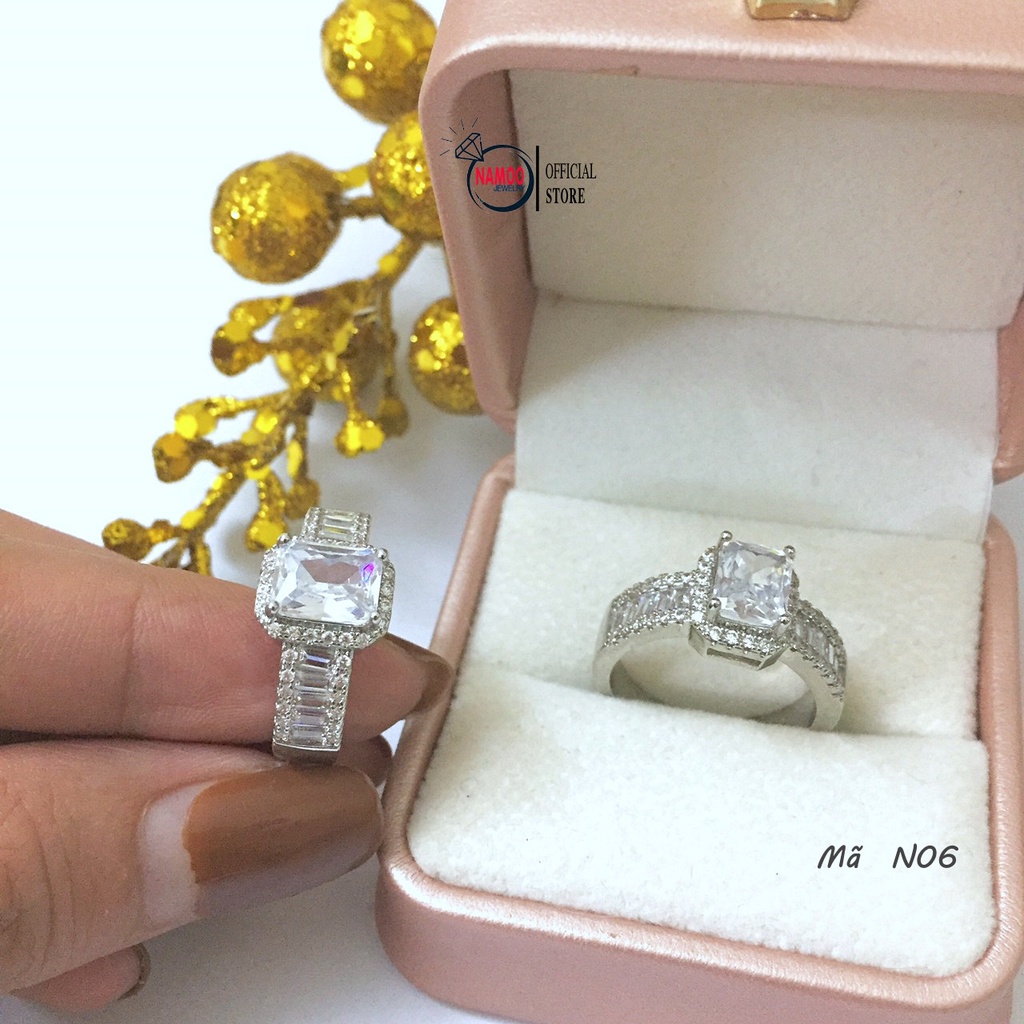Nhẫn Bạc Mạ 925 Đeo Tay Nữ Đính Đá Lớn Cao Cấp N006 Namoo Jewelry
