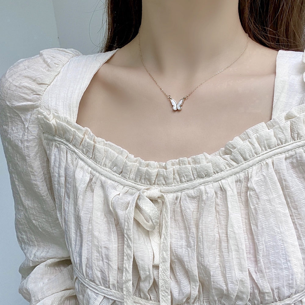 vòng cổ Mặt Bướm Đính Đá Zircon Trắng Đơn Giản