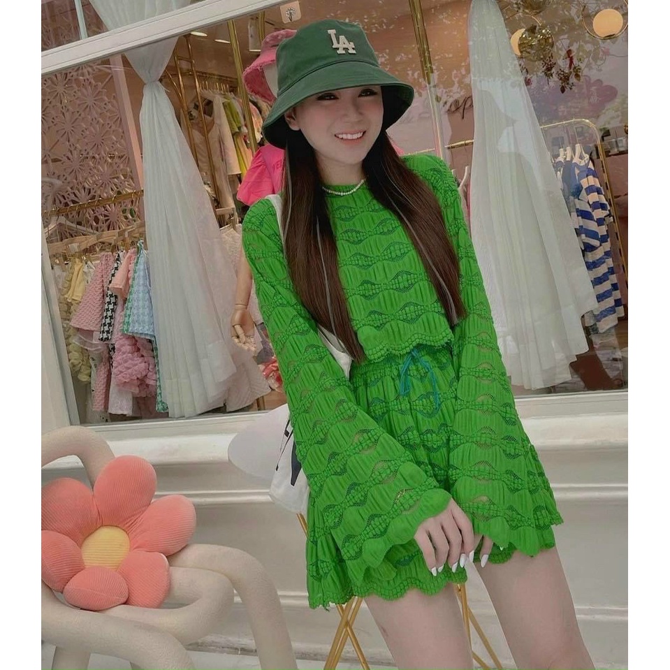 Sét Bộ Đồ Nữ Quần Đùi Ống Rộng Tay Loe Mẫu Hót Xu Hướng , Đồ Bộ Nữ Chất Ren Cao Cấp Kèm Ảnh Thật