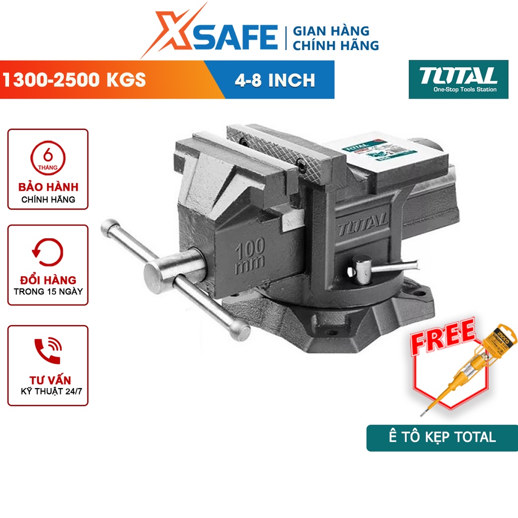 Ê tô kẹp TOTAL THT6146-THT6166-THT6186 Ê tô cơ khí kích thước đế xoay 4-8 inch Lực kẹp tối đa 1300-2500 KGS