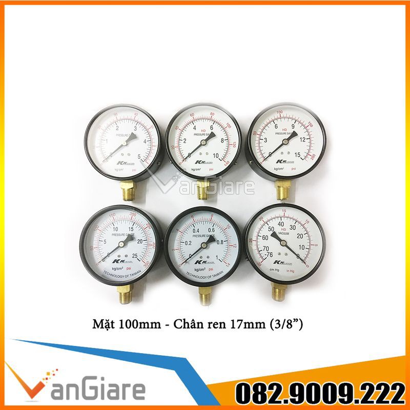 [Đủ size, Hàng đẹp] Đồng hồ đo áp suất nước khí hơi KK gauges mặt 100mm