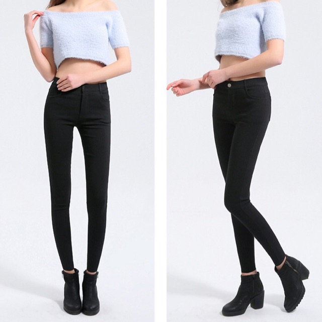 Quần kaky skinny 1 nút màu đen dây kéo size lớn 65-100kg
