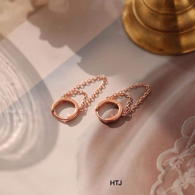 Khuyên tai móc xích bạc 925 xi vàng phong cách