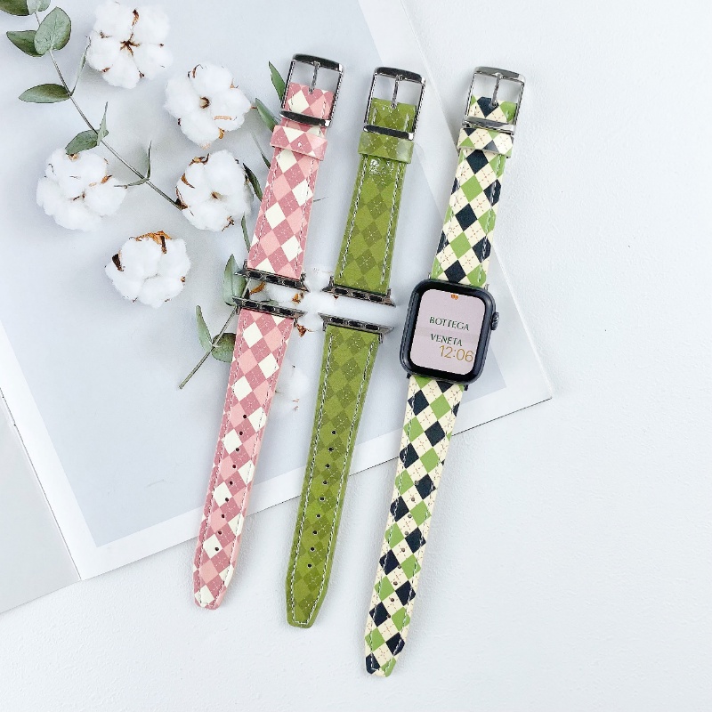 Dây Đeo Đồng Hồ Bằng Da Họa Tiết Kẻ Ô Cho Apple Watch SE 8 7 6 5 4 3 40mm 49mm 44mm 45mm iWatch 38mm 42mm 41mm