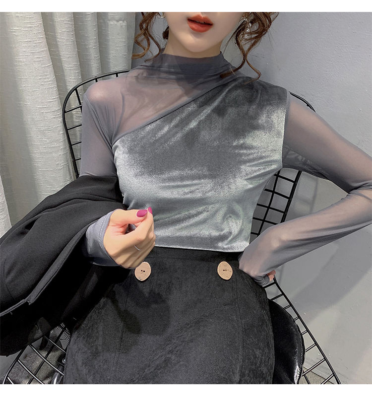 [Mã FAMAYWA giảm 10K đơn 50K] Áo kiểu tay dài cổ cao bằng vải nhung thời trang dành cho nữ | BigBuy360 - bigbuy360.vn