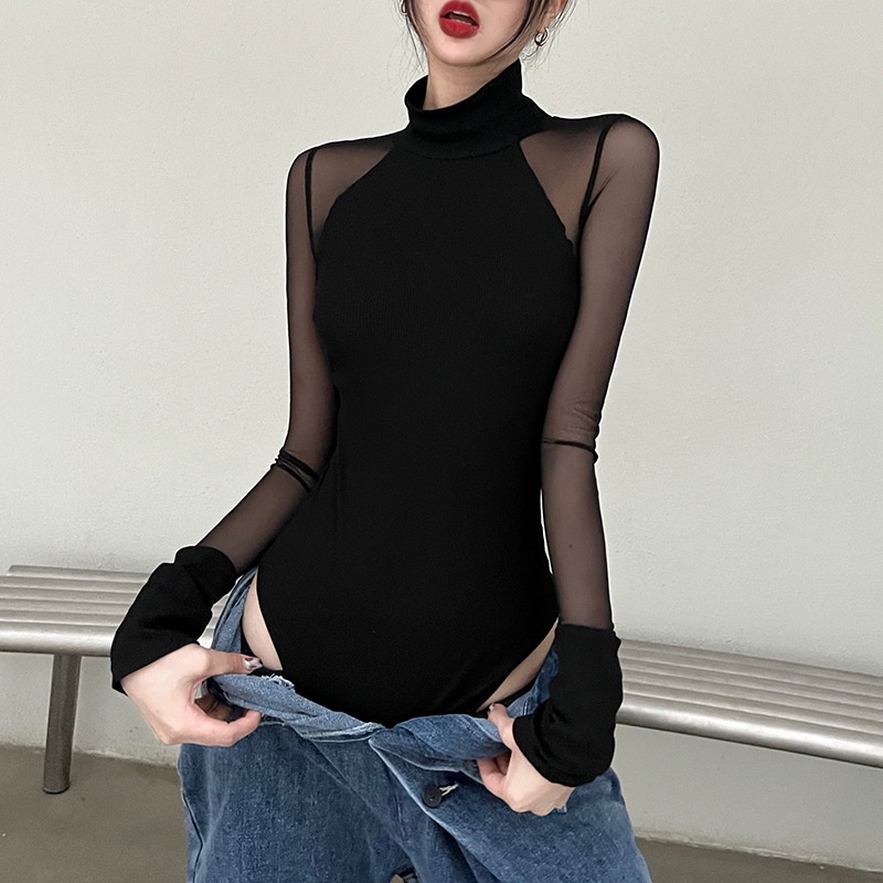 Áo Liền Thân Dài Tay Cổ Cao Ôm Dáng Gợi Cảm Dành Cho Nữ