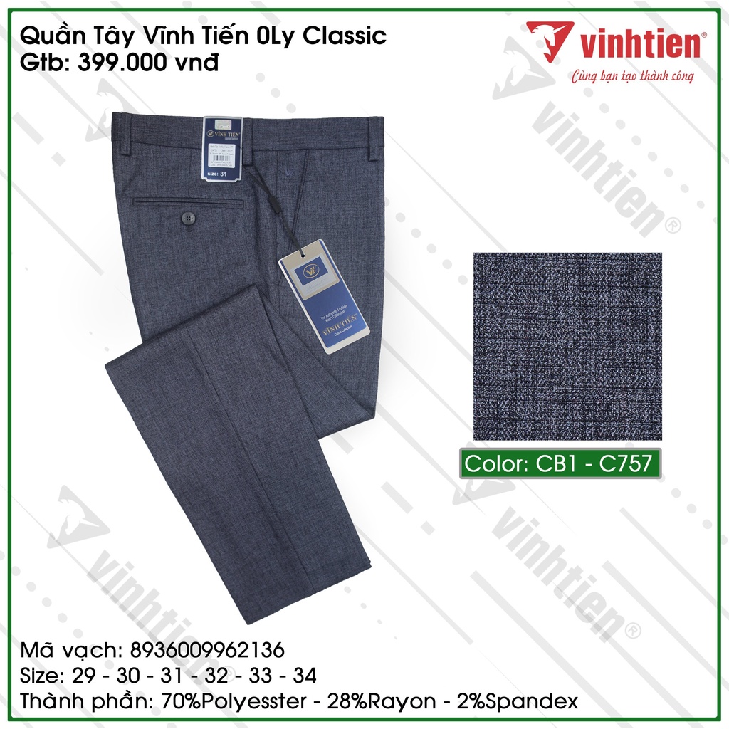 Quần Tây Công Sở Nam 0ly Classic Vĩnh Tiến 399