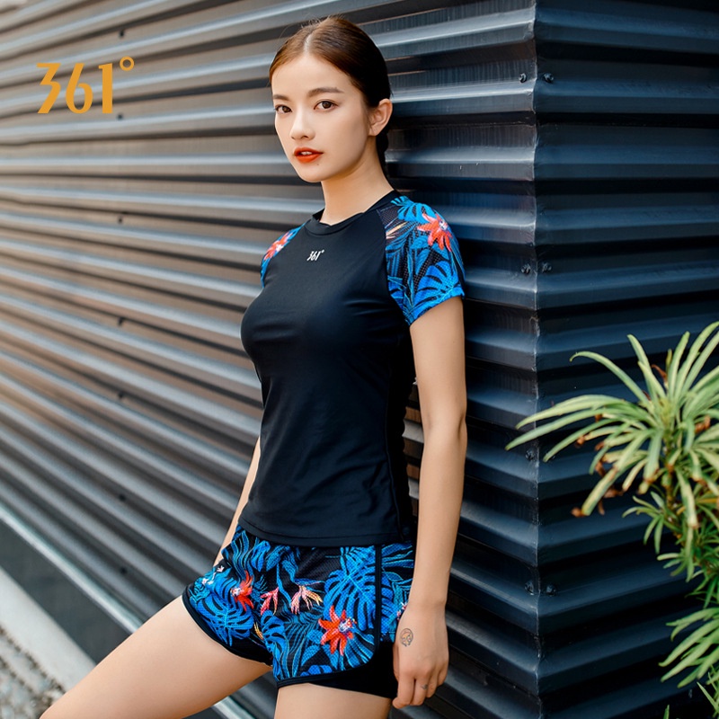 Bộ Đồ bơi nữ ,Bikini đi biển áo tắm hai mảnh ngắn tay cá tính chất thun lạnh quần 2 lớp che bụng kín đáo B2043