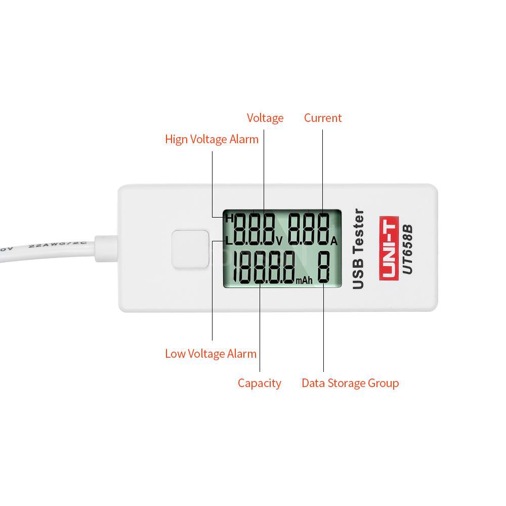 Thiết bị kiểm tra điện áp và cường độ dòng điện cổng USB có màn hình LCD DC3~9V 0~3.5A UNI-T UT658B