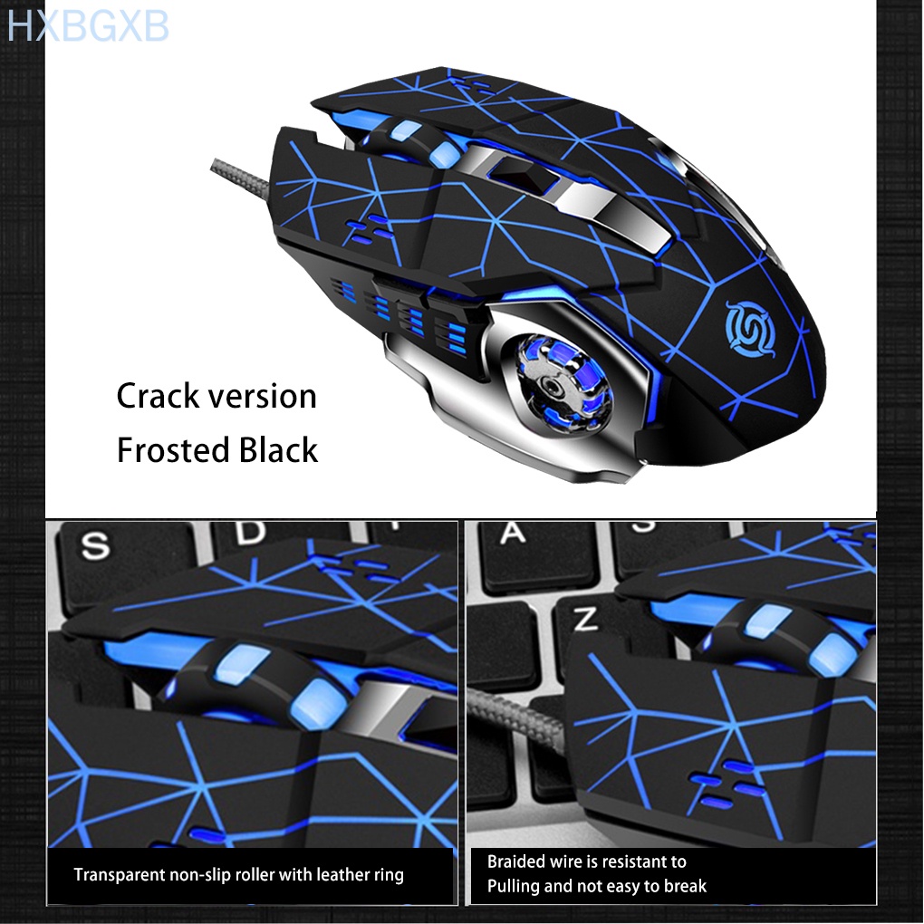 HXBG Gaming Mouse 6-button Backlit Wired Mouse 4-color Breathing Light USB Computer Input Device, Black Insect