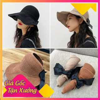 Mũ Cói Nửa Đầu Đi Biển Đính Nơ Sau - TẶNG cột tóc quả bơ