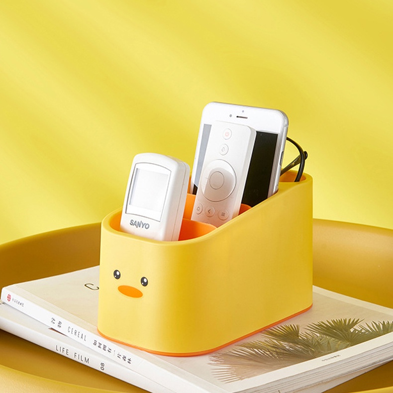 Kệ đựng bút 4 ngăn hình bạn vịt cute ống cắm bút giá đỡ điện thoại kệ mini để bàn làm việc đồ văn phòng phẩm hộp bút DKV