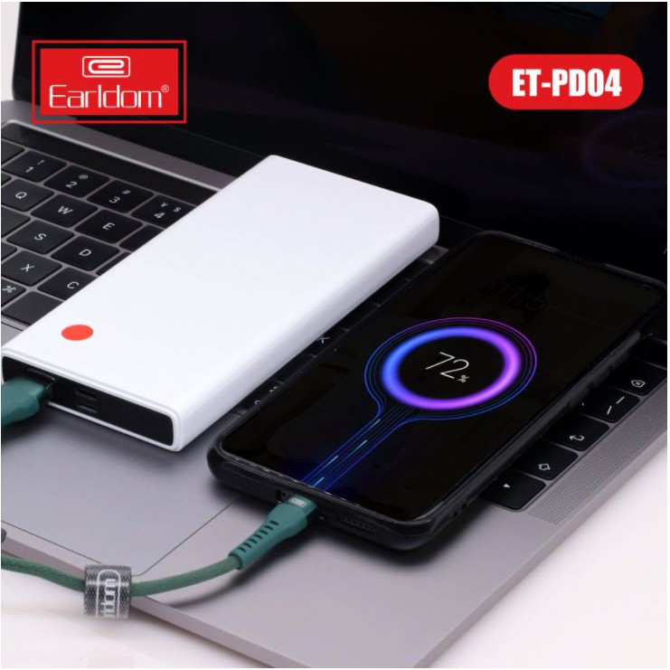 Sạc Dự Phòng 10.000 mah Earldom PD-04 Sạc Nhanh Vỏ Nhựa Cứng Cáp Cách Nhiệt Chống Bám Bẩn