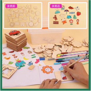 Bộ khuôn vẽ cho trẻ em: 52 chi tiết hoạt hình + Vở + Bút chì + Gọt bút chì + 12 bút màu