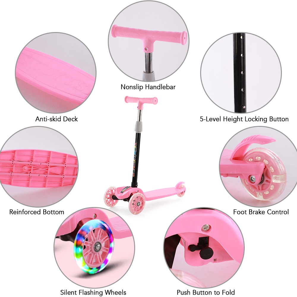 Bộ 3 Bánh Xe scooter 4 Mức Độ sa6049 Có Thể Gấp Gọn Giúp Luyện Tập Cơ Chân Và Cân Bằng Cho Trẻ Em